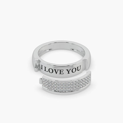 Guru Jewel's Round Diamond Studded " I LOVE YOU " Silver Ring For Her