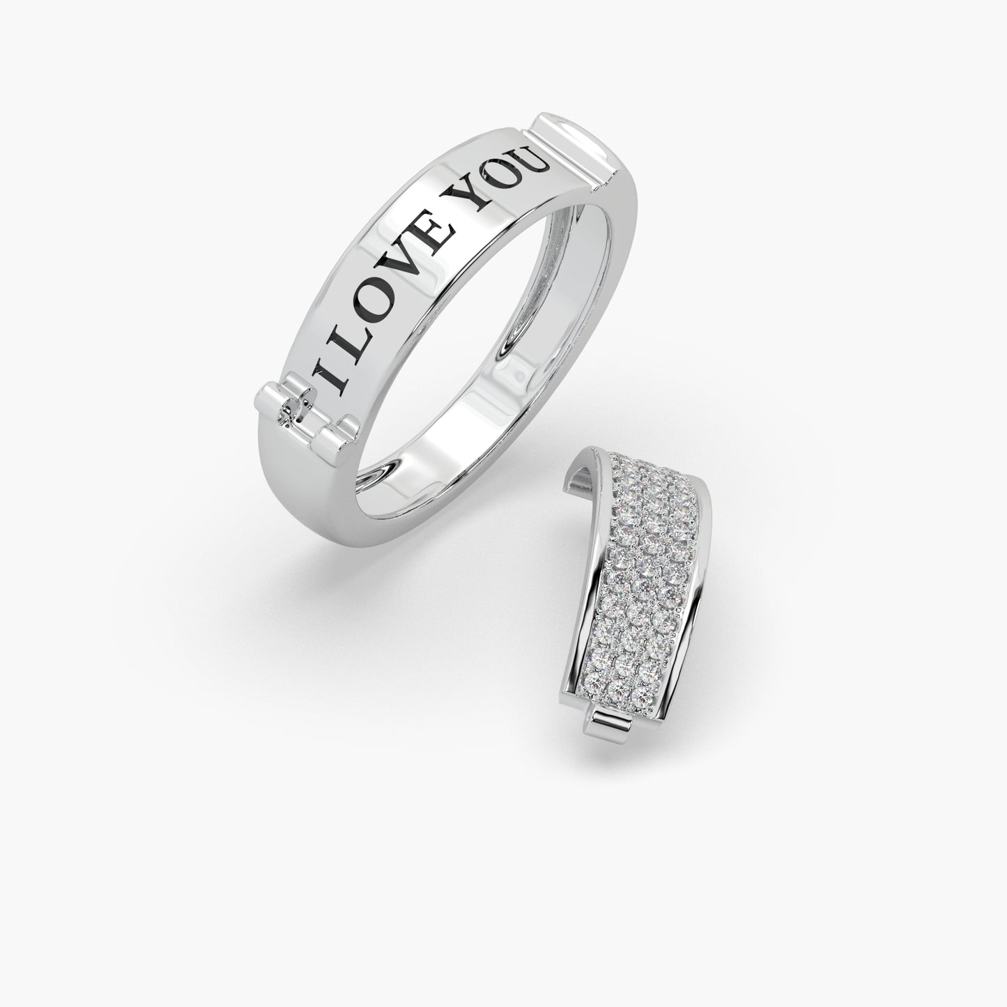 Guru Jewel's Round Diamond Studded " I LOVE YOU " Silver Ring For Her