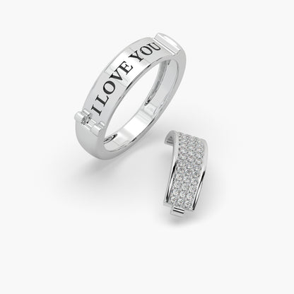 Guru Jewel's Round Diamond Studded " I LOVE YOU " Silver Ring For Her