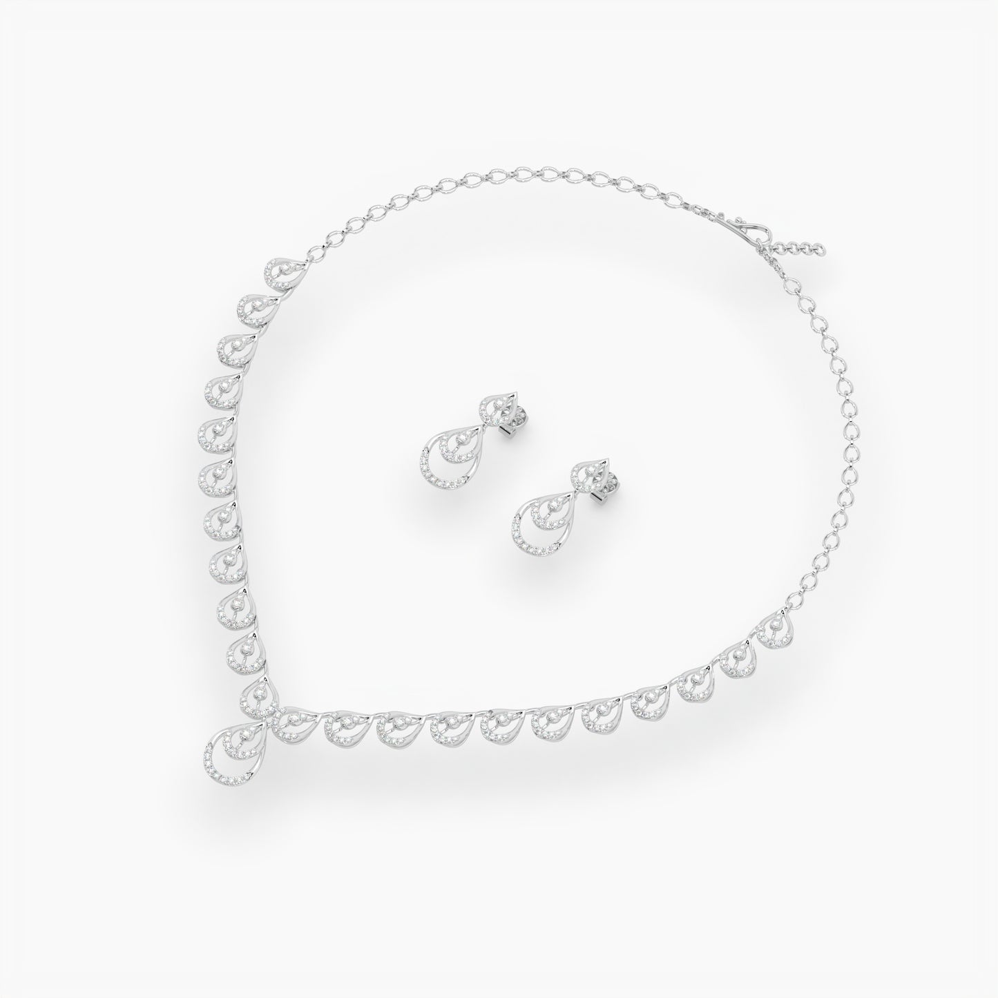 Guru Jewel's Round Diamond Studded Exclusive Silver Necklace Set