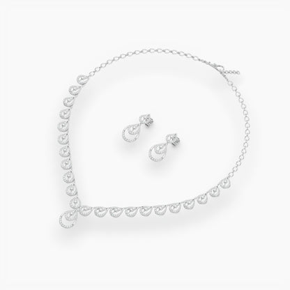 Guru Jewel's Round Diamond Studded Exclusive Silver Necklace Set