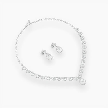 Guru Jewel's Round Diamond Studded Exclusive Silver Necklace Set