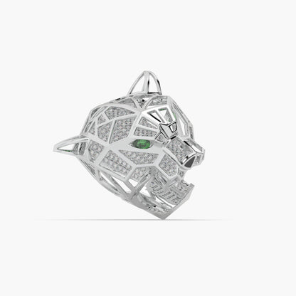Guru Jewel's Exclusive Panther Style Round Diamond Studded Silver Ring For Him