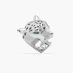 Guru Jewel's Astonishing Panther Style Round Diamond Studded Silver Ring For Him