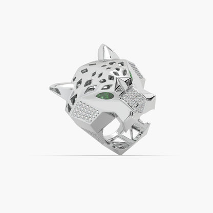 Guru Jewel's Astonishing Panther Style Round Diamond Studded Silver Ring For Him