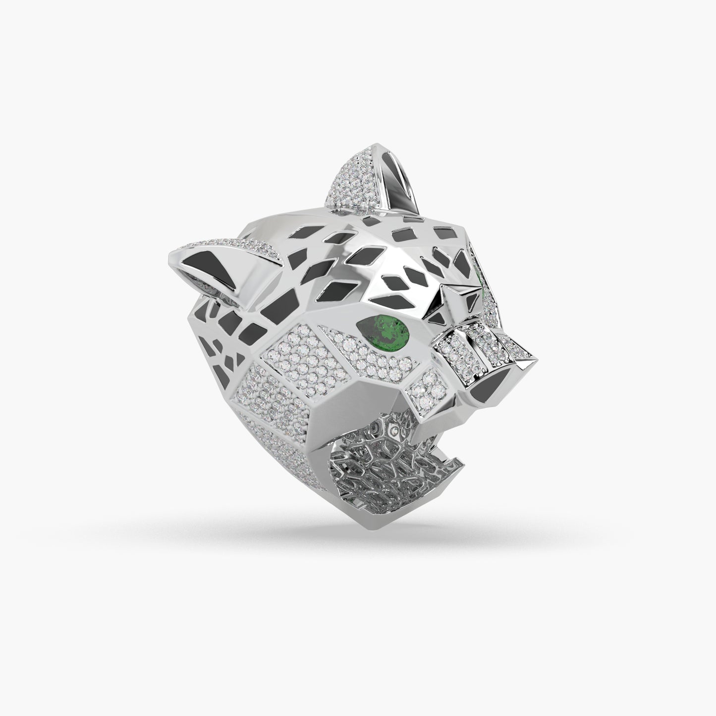 Guru Jewel's Devastating Panther Style Round Diamond Studded Silver Ring For Him