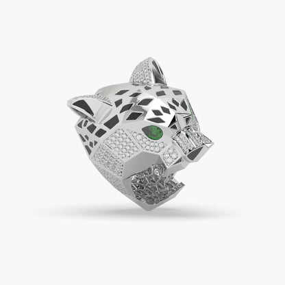 Guru Jewel's Devastating Panther Style Round Diamond Studded Silver Ring For Him