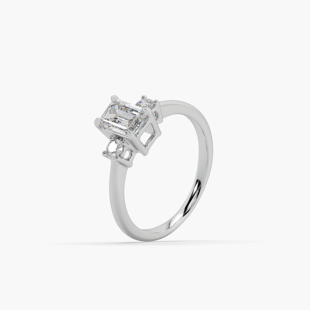 Guru Jewel's Emerald And Round Diamond Studded Impressive Silver Ring For Her