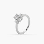 Guru Jewel's Emerald And Round Diamond Studded Impressive Silver Ring For Her