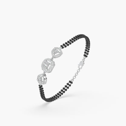 Guru Jewel's Captivating Round Diamond Studded Silver Mangalsutra Bracelet For Her
