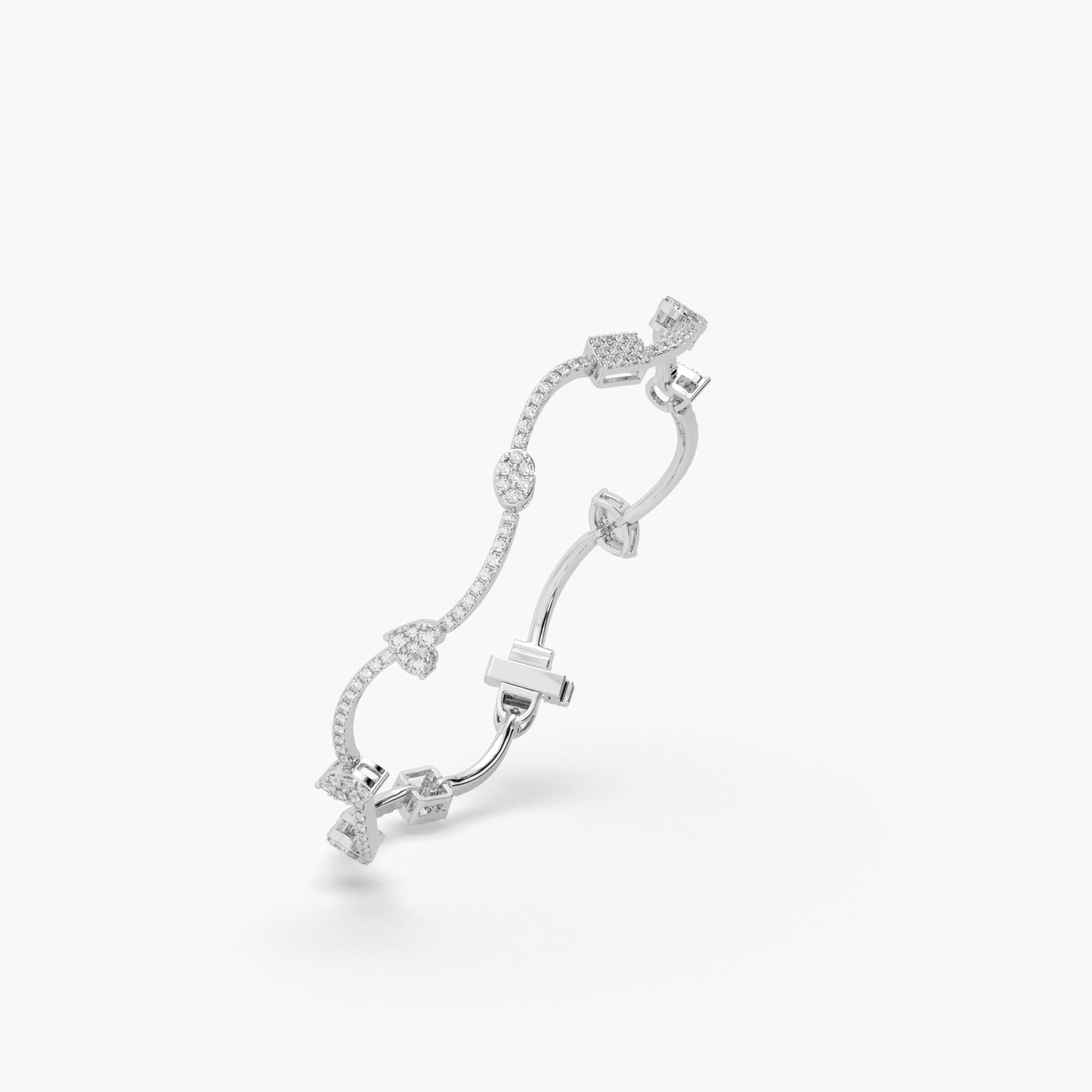 Guru Jewel's Diamond Studded Fascinating Silver Loose Bracelet For Her