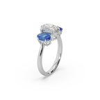 Unique Three Oval Cut 925 Silver Stone And Fancy Diamond Studded Ladies Ring For Her