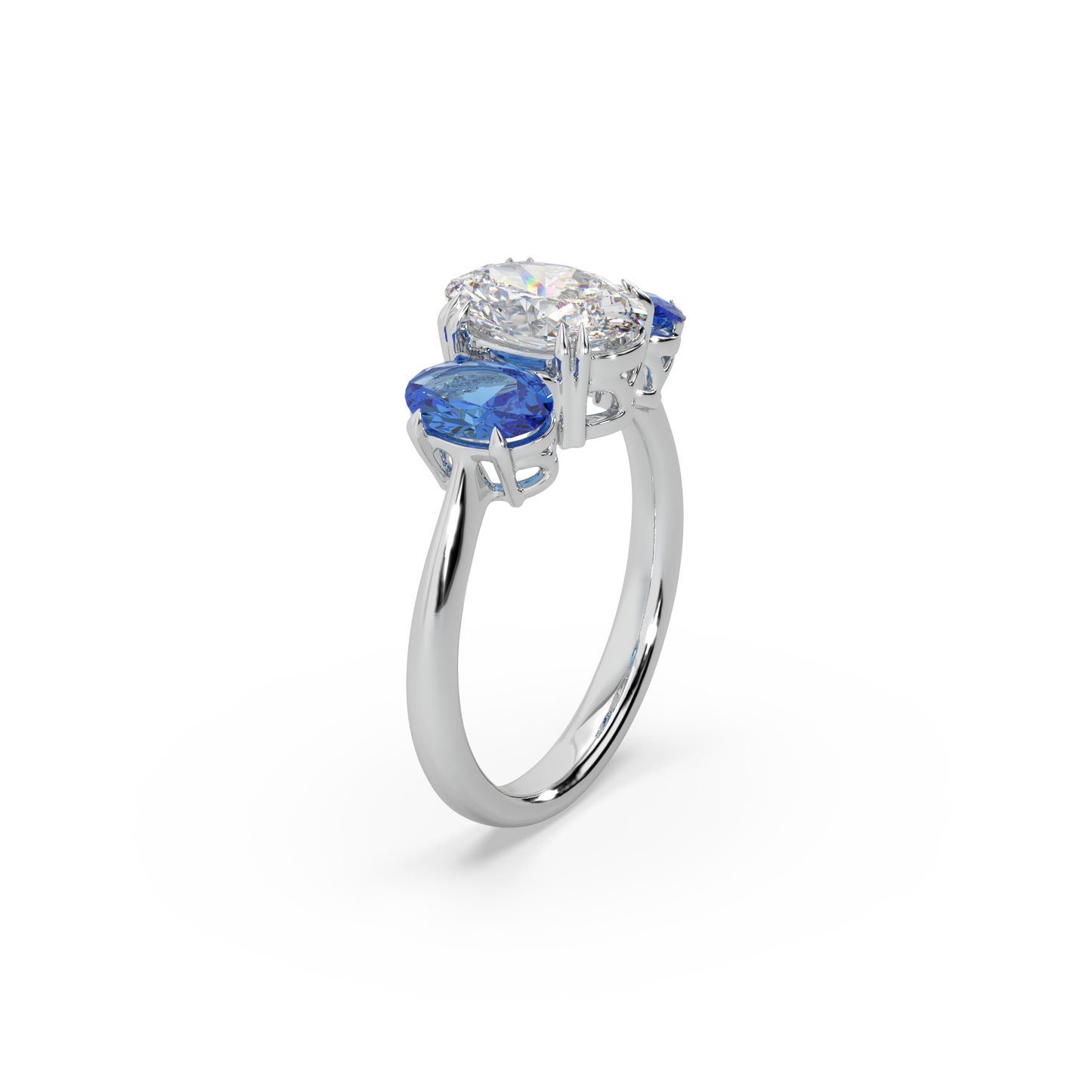 Unique Three Oval Cut 925 Silver Stone And Fancy Diamond Studded Ladies Ring For Her