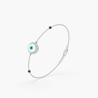 Guru Jewel's Diamond And Evil Eve Stone Studded Silver Loose Bracelet For Her