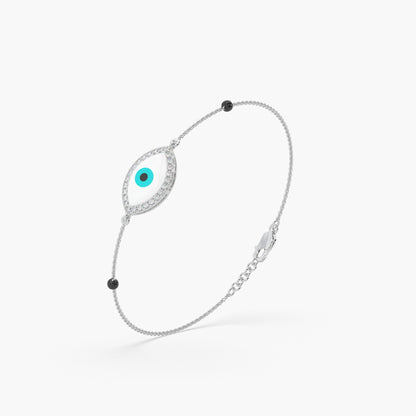 Guru Jewel's Round Diamond And Evil Eye Stone Studded Astonishing Silver Loose Bracelet For Her