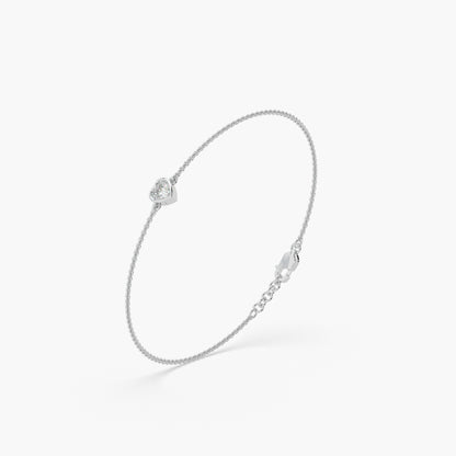 Guru Jewel's Heart Shaped Diamond Studded Loose Silver Bracelet For Her