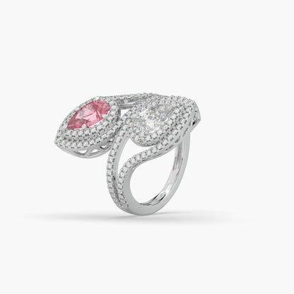 Guru Jewel's Pear Shaped Red Ruby And Fancy Diamond Studded Silver Ring For Her