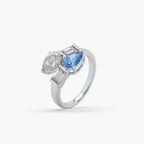 Guru Jewel's Blue Sapphire And Fancy Diamond Bugget Studded Silver Ring For Her