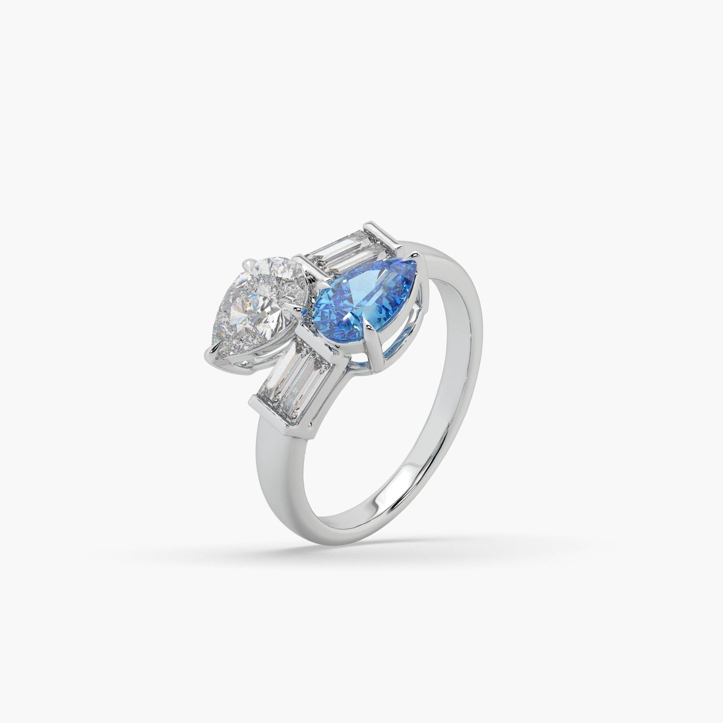 Guru Jewel's Blue Sapphire And Fancy Diamond Bugget Studded Silver Ring For Her