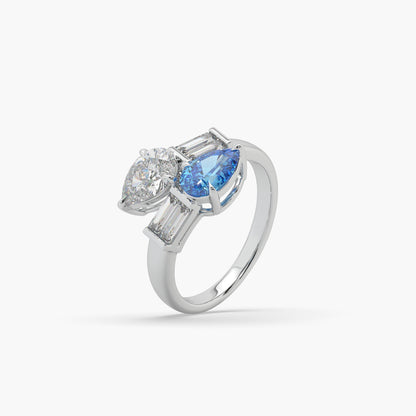 Guru Jewel's Blue Sapphire And Fancy Diamond Bugget Studded Silver Ring For Her