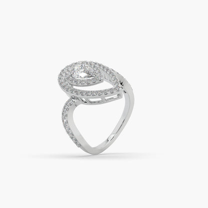 Guru Jewel's Fancy Pear Shaped And Round Diamond Studded Captivating Silver Ring For Her