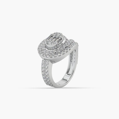 Guru Jewel's Bugget And Round Diamond Studded Silver Ring For Her