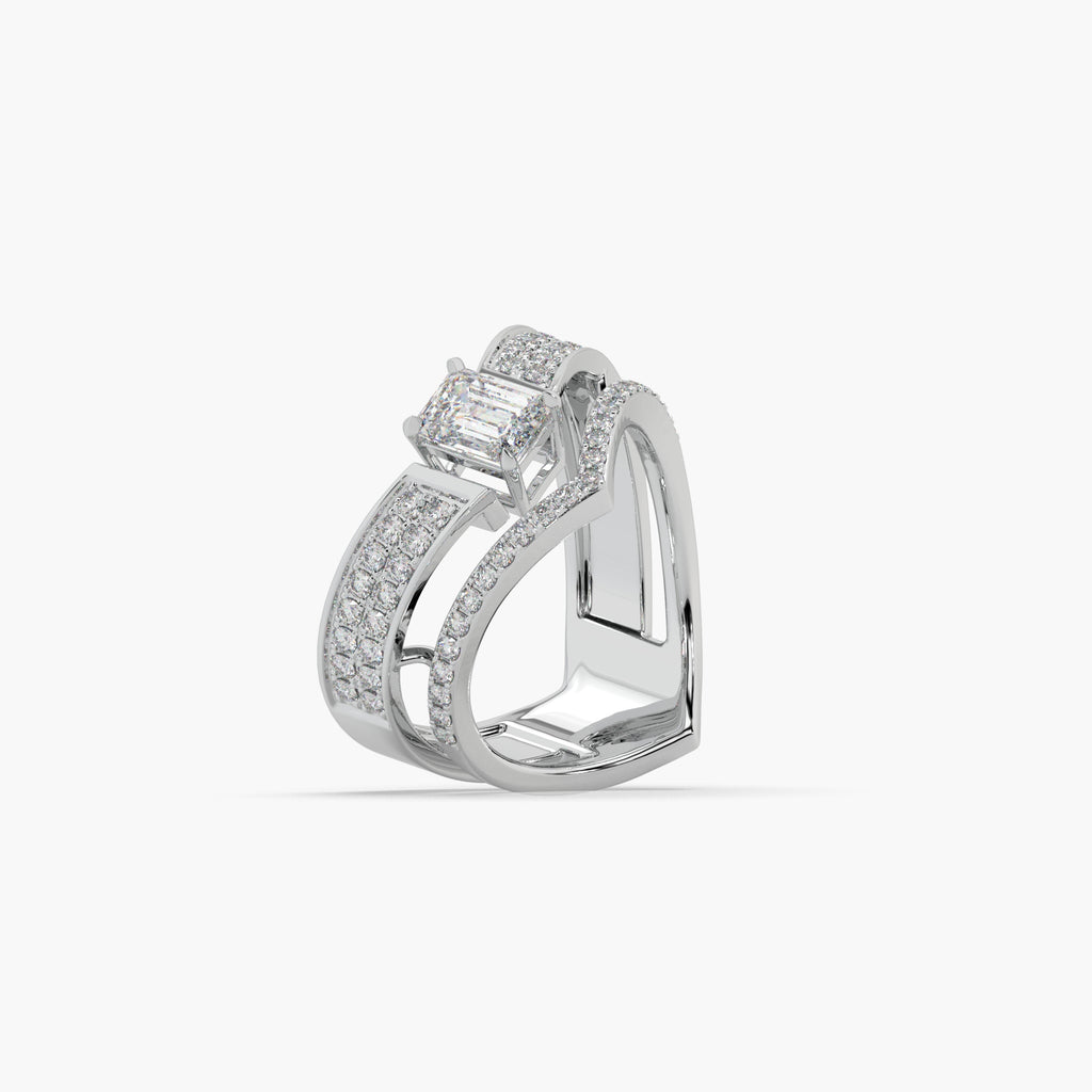 Guru Jewel's Emerald And Round Diamond Studded Silver Ring For Her