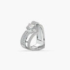 Guru Jewel's Emerald And Round Diamond Studded Silver Ring For Her