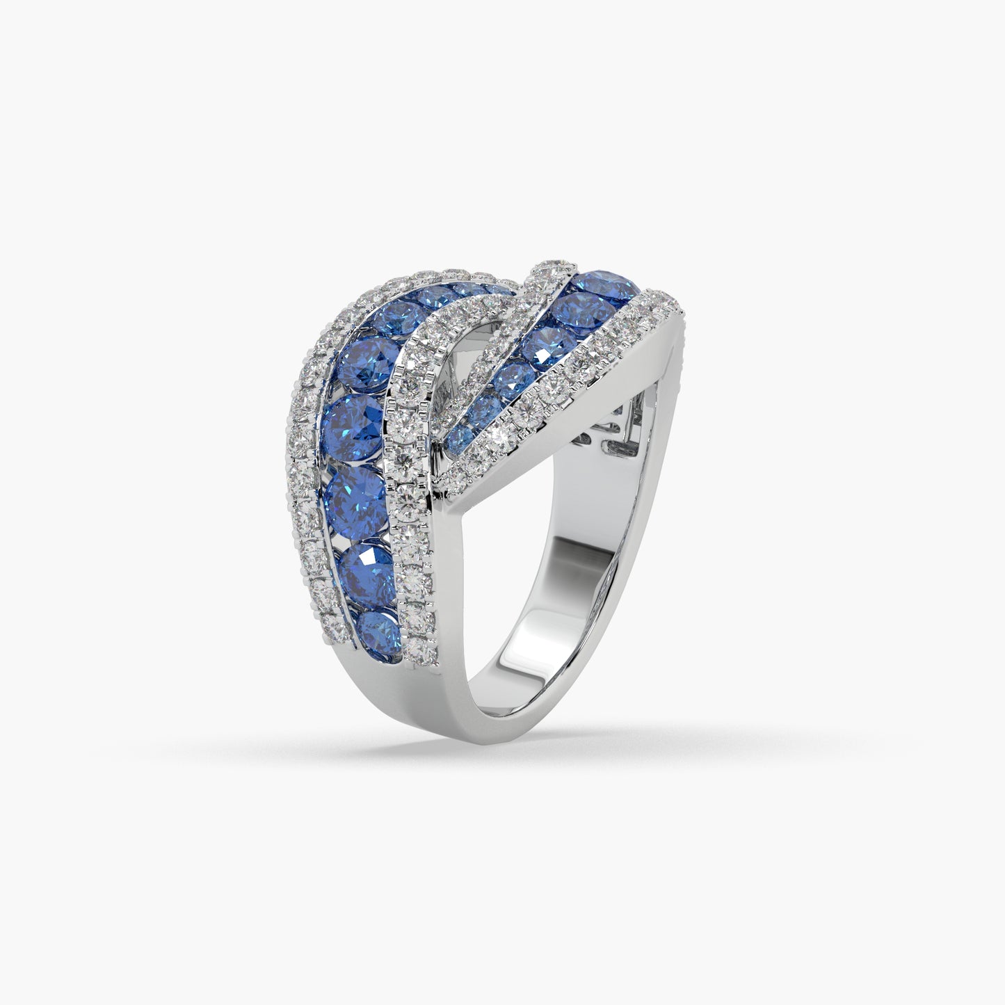 Guru Jewel's Blue Sapphire And Round Diamond Studded Silver Ring For Her