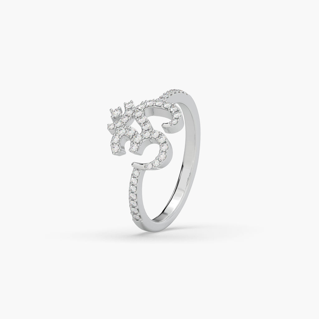Guru Jewel's Round Diamond Studded "OM" Silver Ring For Her