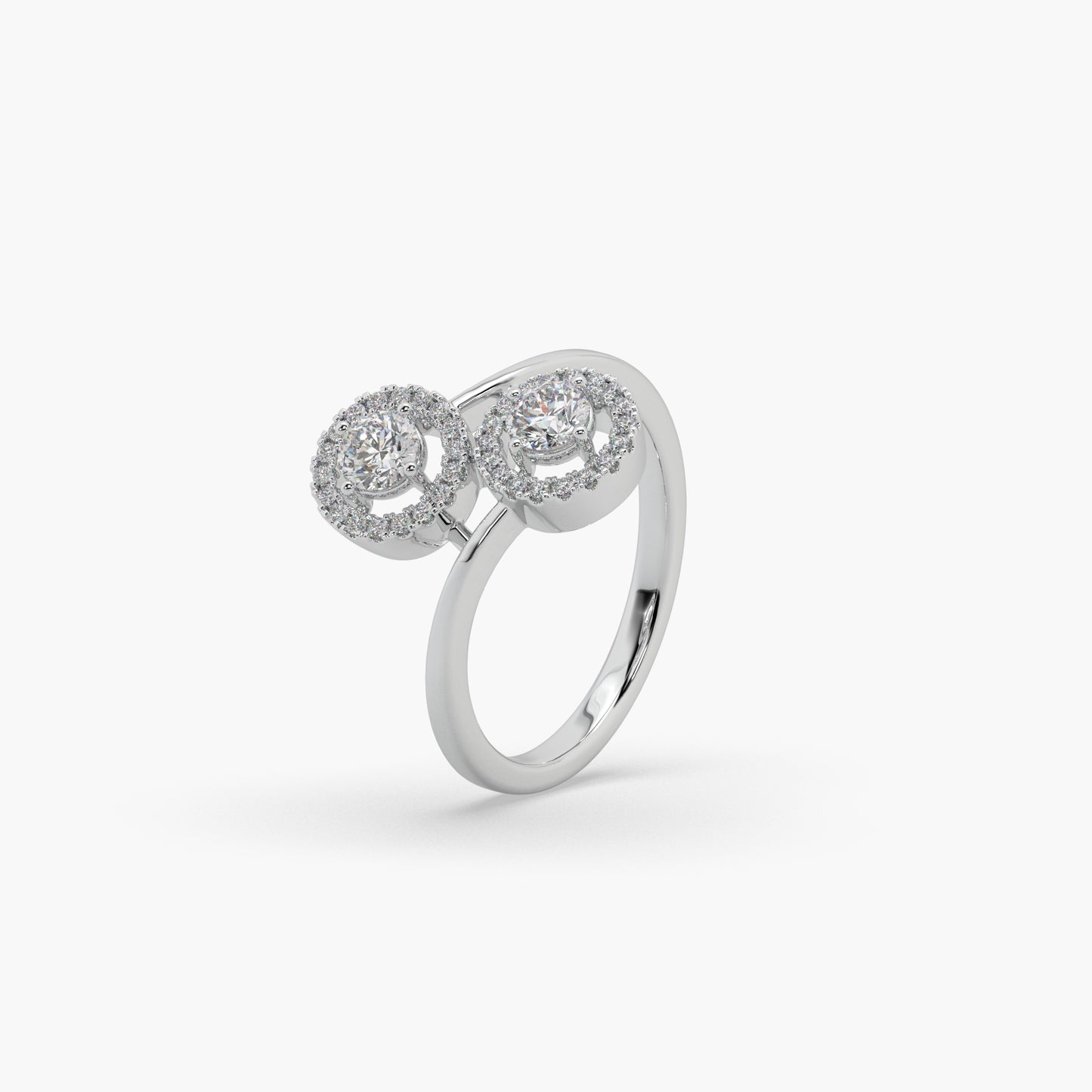 Guru Jewel's Twin Round Solitaire Diamond Studded Silver Ring For Her