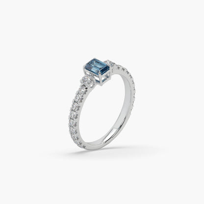 Guru Jewel's Blue Sapphire And Round Diamond Studded Exclusive Silver Ring For Her