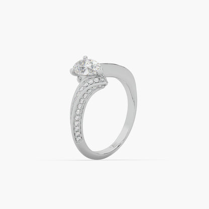 Guru Jewel's Fancy Pear And Round Shaped Diamond Studded Silver Ring For Her