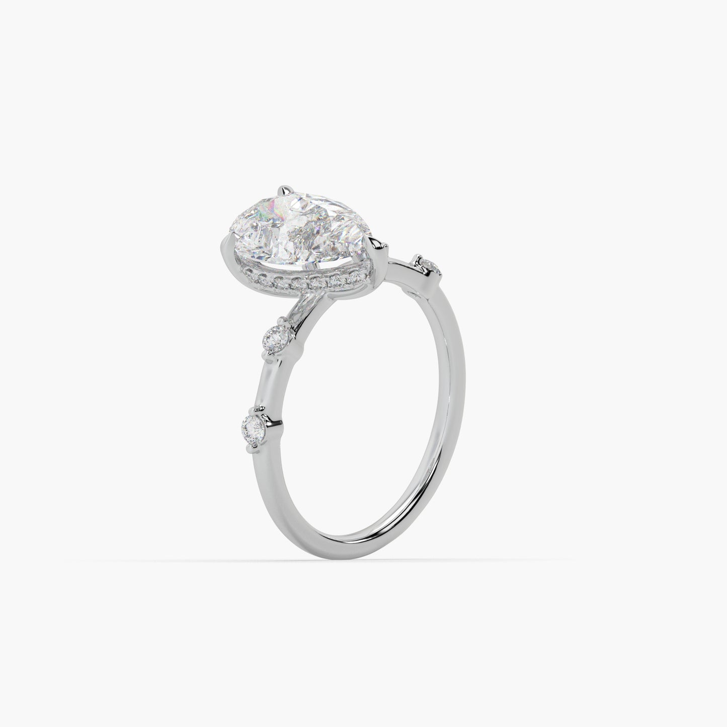 Guru Jewel's Fancy Pear And Round Shaped Diamond Studded Silver Ring For Her