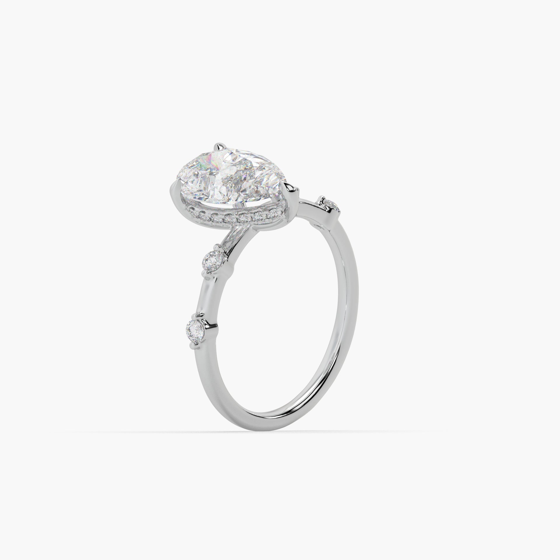 Guru Jewel's Fancy Pear And Round Shaped Diamond Studded Silver Ring For her