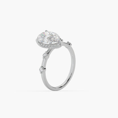 Guru Jewel's Fancy Pear And Round Shaped Diamond Studded Silver Ring For Her