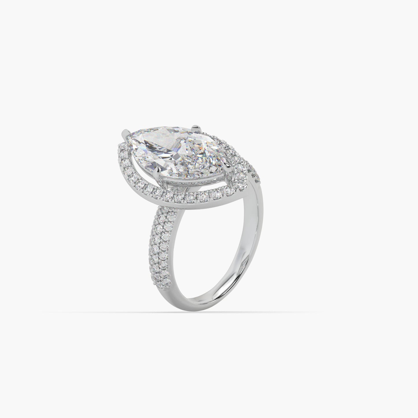 Guru Jewel's Fancy Marquise And Round Diamond Studded Captivating Silver Ring For Her