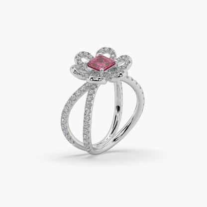 Guru Jewel's Red Stone And Diamond Studded Silver Ring For Her