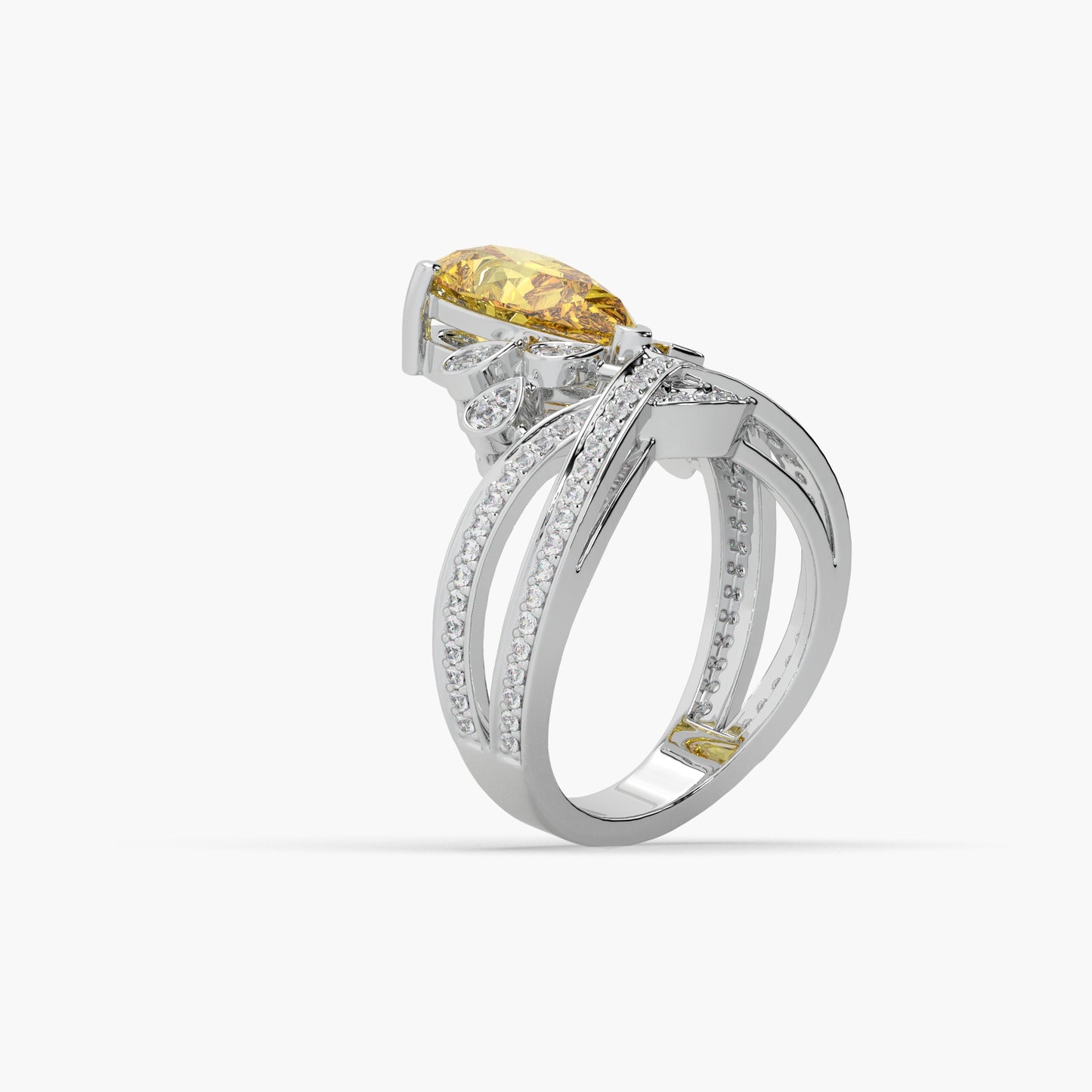 Guru Jewel's Yellow Stone And Diamond Studded Silver Ladies Ring For Her