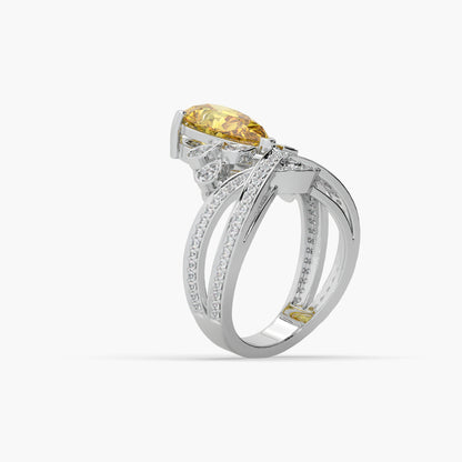 Guru Jewel's Yellow Stone And Diamond Studded Silver Ladies Ring For Her
