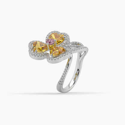 Guru Jewel's Yellow Sapphire And Round Diamond Studded Silver Ring For Her