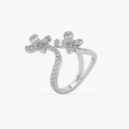 Guru Jewel's Round And Bugget Diamond Studded Wonderful Silver Ring For Her