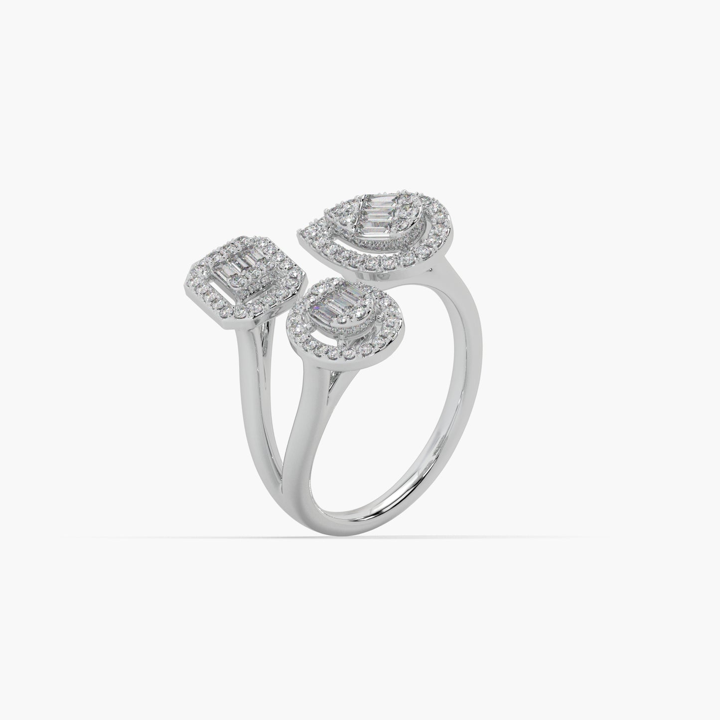 Guru Jewel's Round And Bugget Diamond Studded Multi Shaped Silver Ring For Her