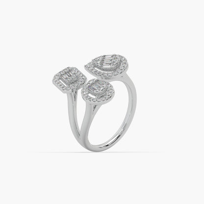 Guru Jewel's Round And Bugget Diamond Studded Multi Shaped Silver Ring For Her