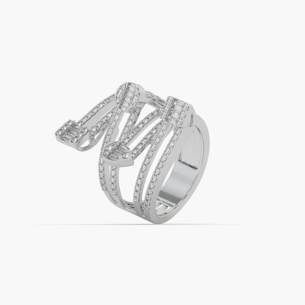 Guru Jewel's Round And Bugget Diamond Studded Attractive Silver Ring For her