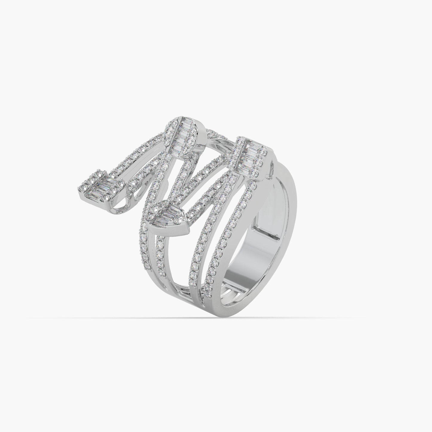 Guru Jewel's Round And Bugget Diamond Studded Attractive Silver Ring For Her