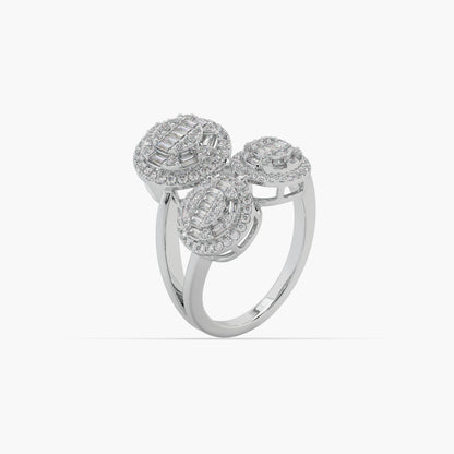 Guru Jewel's Round And Bugget Diamond Studded Captivating Silver Ring For Her