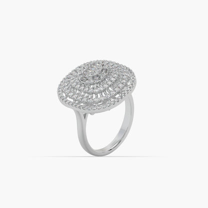 Guru Jewel's Round And Bugget Diamond Studded Fascinating Silver Ring For Her