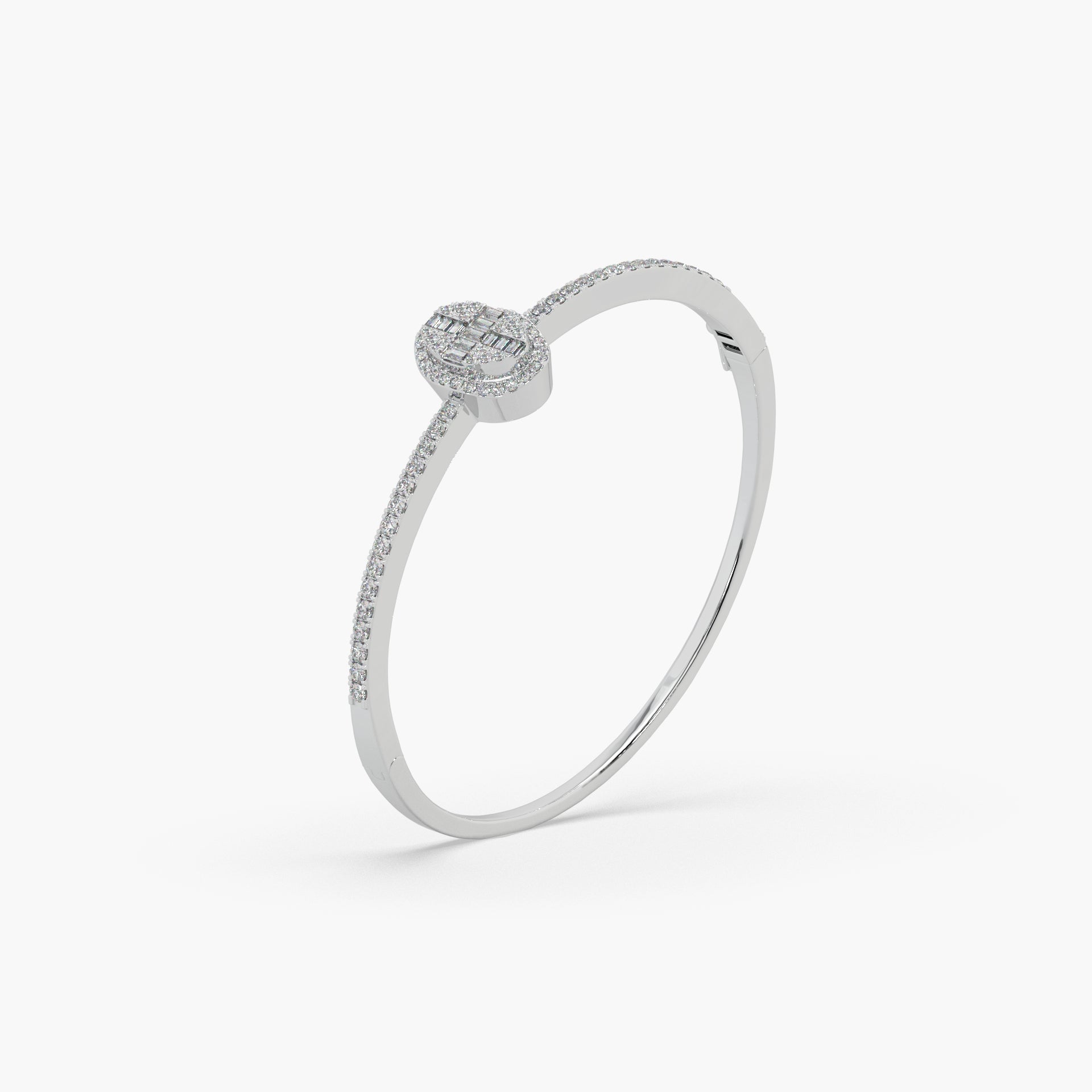Guru Jewel's Round And Baguette Diamond Studded Exclusive Silver Bracelet For Her