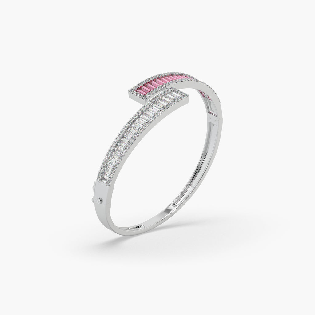 Guru Jewel's Round And Baguette Diamond Studded Fascinating Silver Bracelet For Her